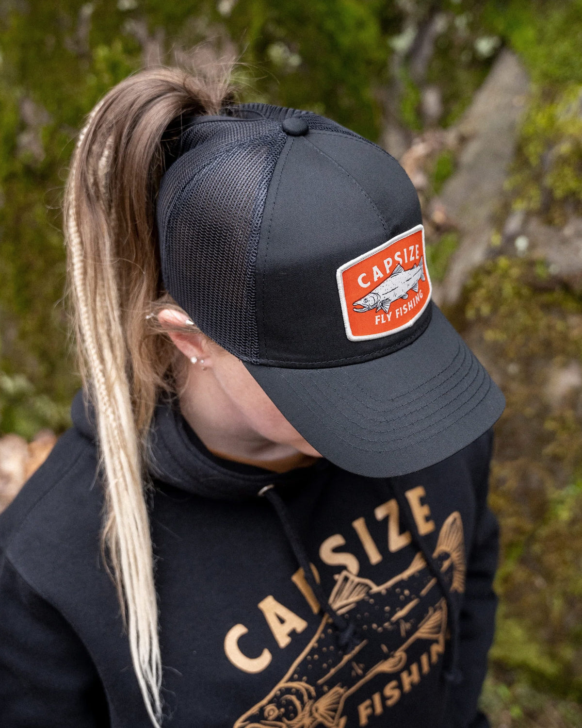 Women Fishing Hat | Salmon Patch Ponytail Trucker - Capsize Fly Fishing