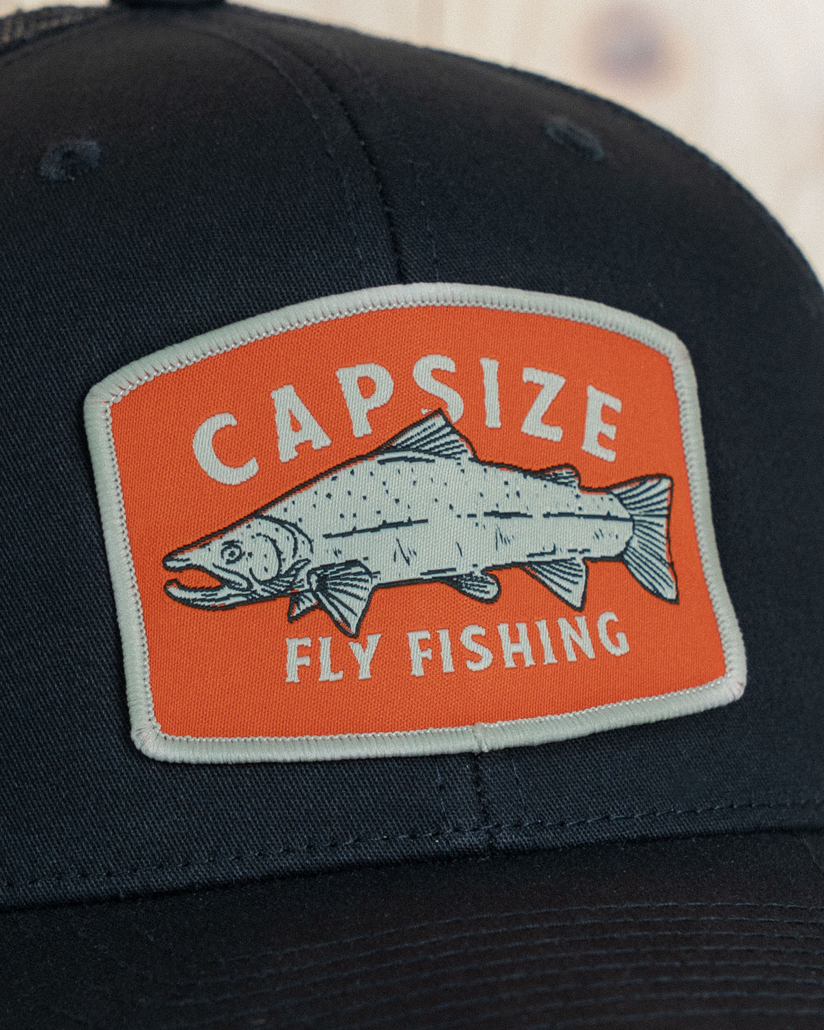 Fly Fishing Hat | Salmon Patch Black Trucker - Capsize Fly Fishing