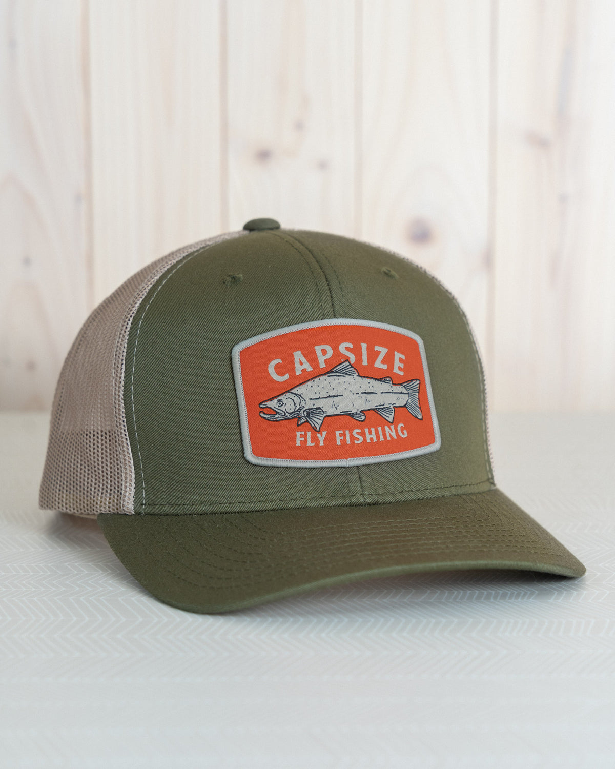 Fly Fishing Hat | Salmon Patch Olive Trucker - Capsize Fly Fishing