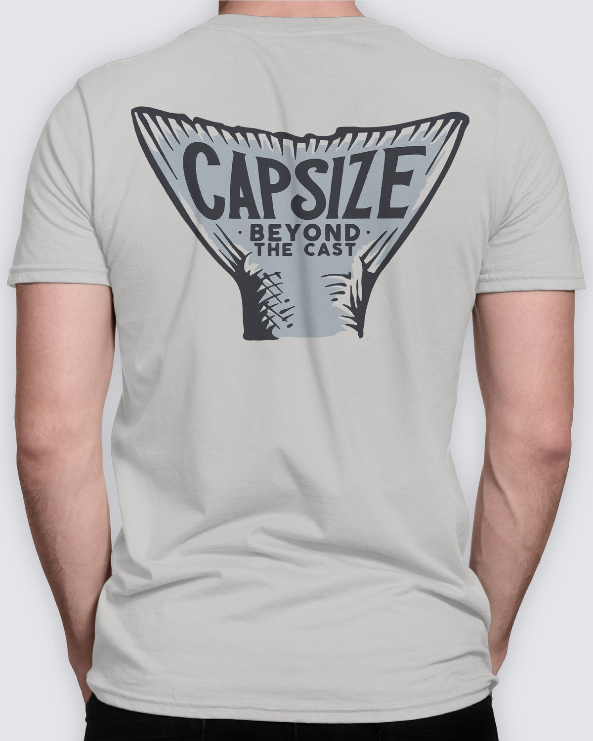 Fishing t-shirt with illustrated fish tail – minimalist design for fishing lovers.