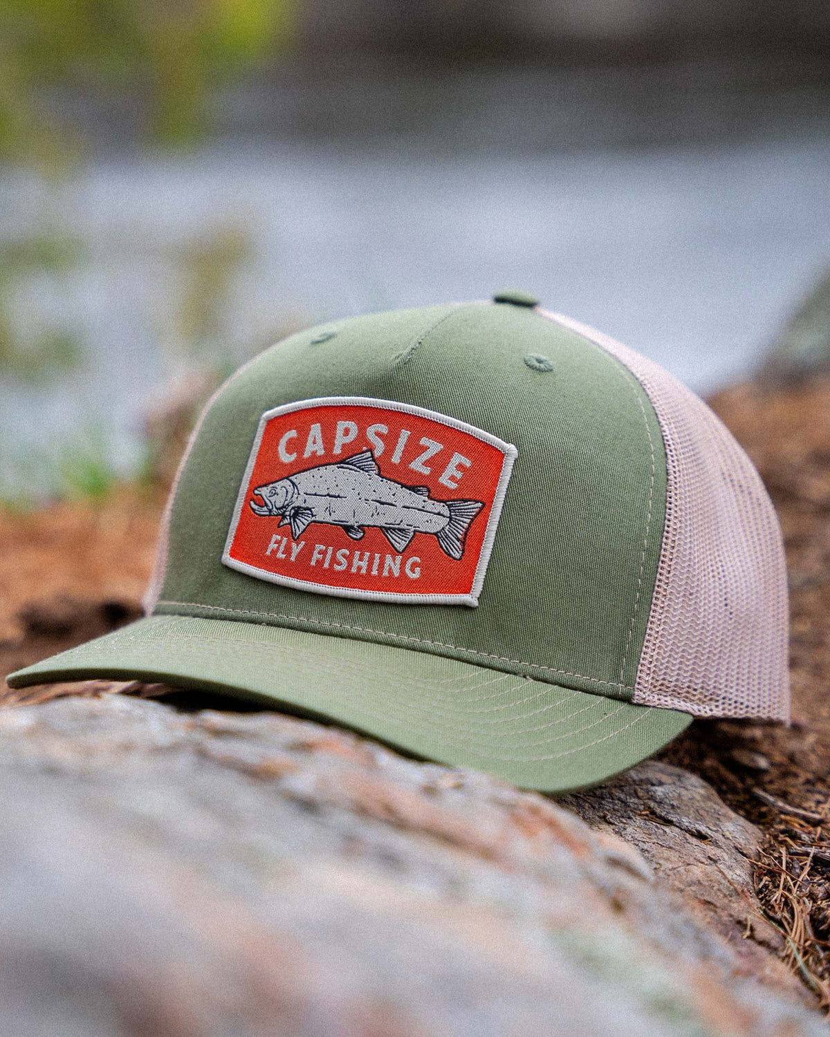 Fly Fishing Hat | Salmon Patch Olive Trucker - Capsize Fly Fishing
