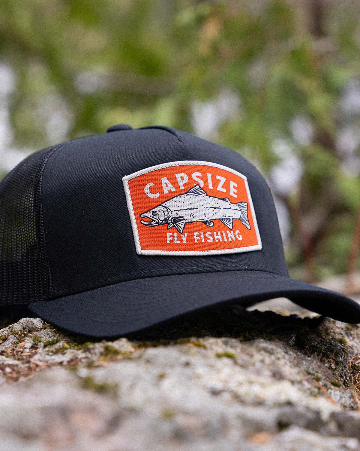 Fly Fishing Hat | Salmon Patch Black Trucker - Capsize Fly Fishing