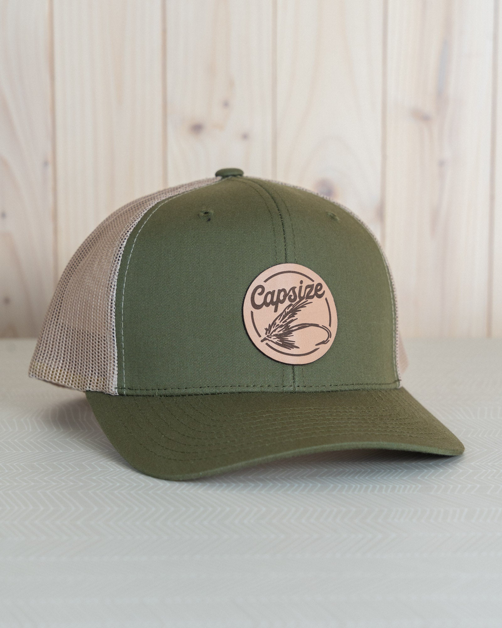 Fly Fishing Hat | Leather Fly Olive Trucker - Capsize Fly Fishing