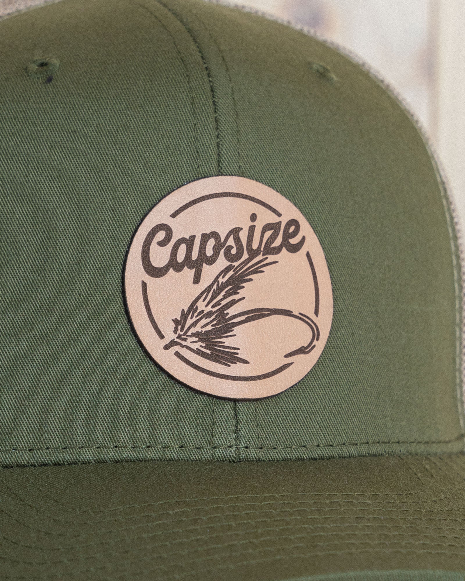 Fly Fishing Hat | Leather Fly Olive Trucker - Capsize Fly Fishing