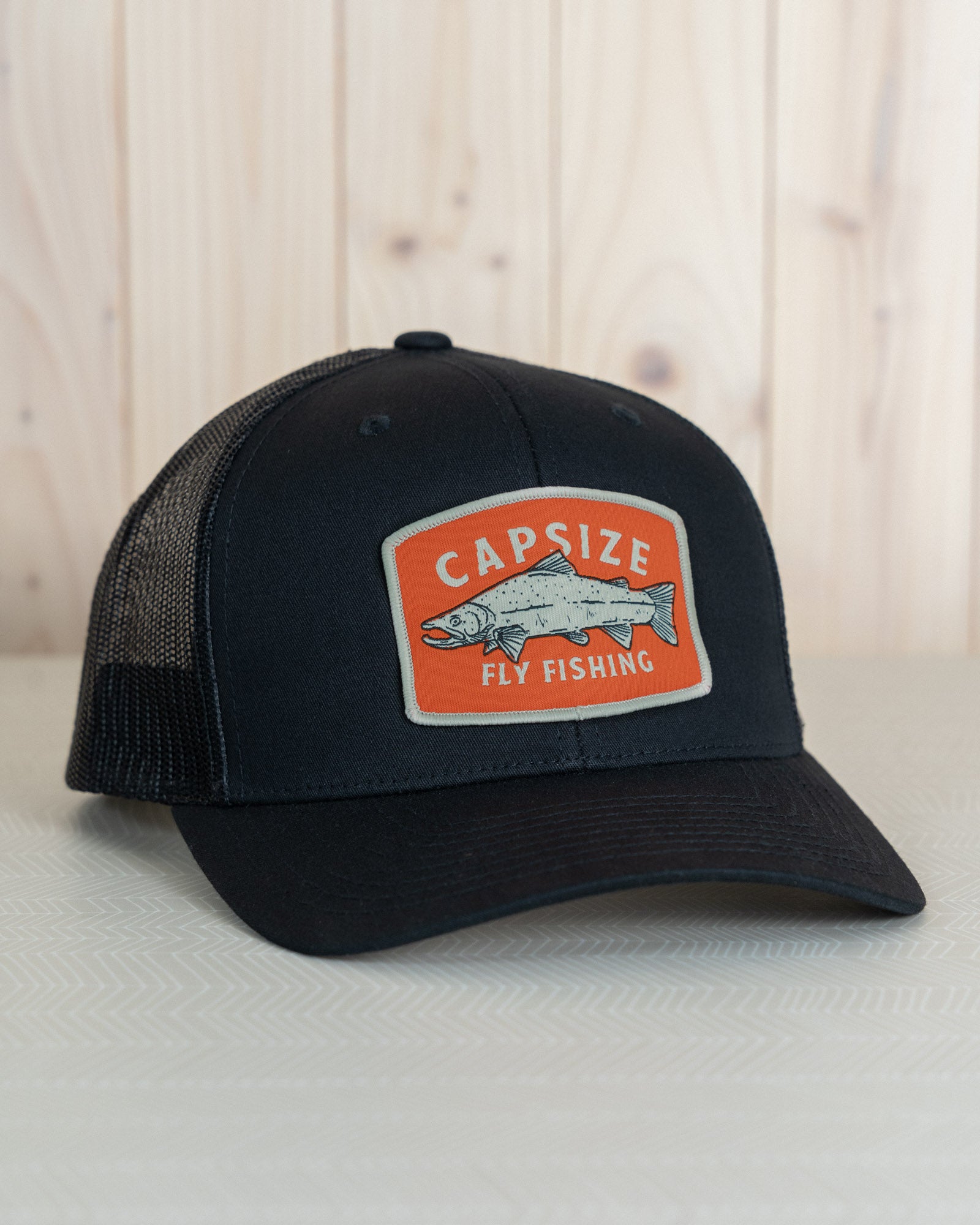 Fly Fishing Hat | Salmon Patch Black Trucker - Capsize Fly Fishing