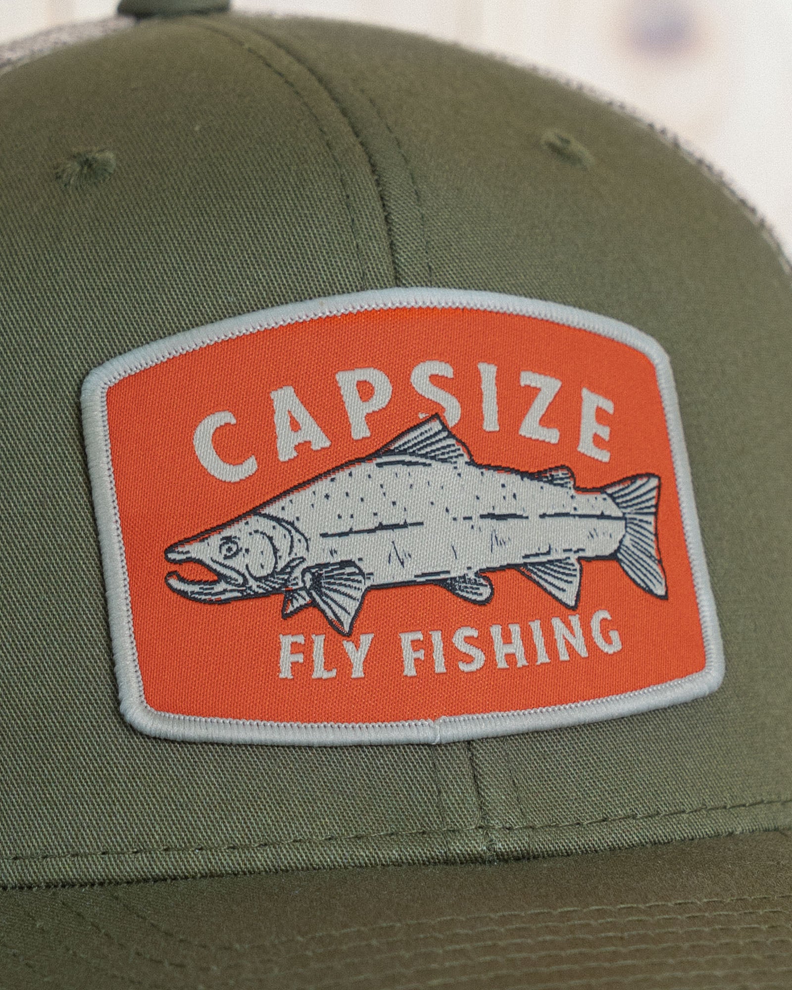 Fly Fishing Hat | Salmon Patch Olive Trucker - Capsize Fly Fishing