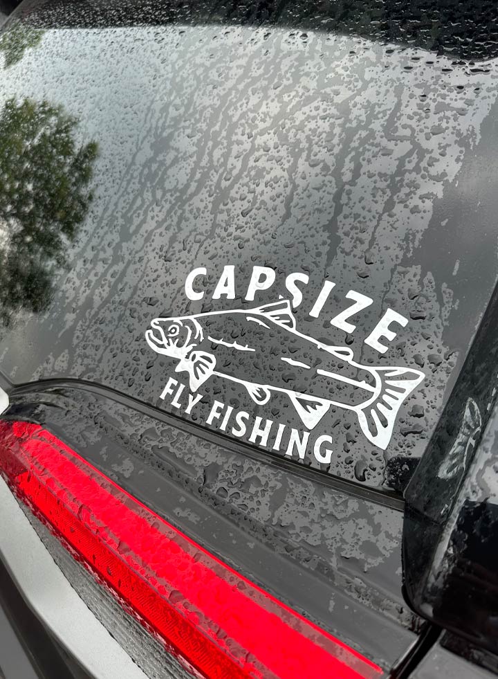 Flying Fish Sticker Capsize Dry Fly Decal | Salmon White Vinyl Sticker