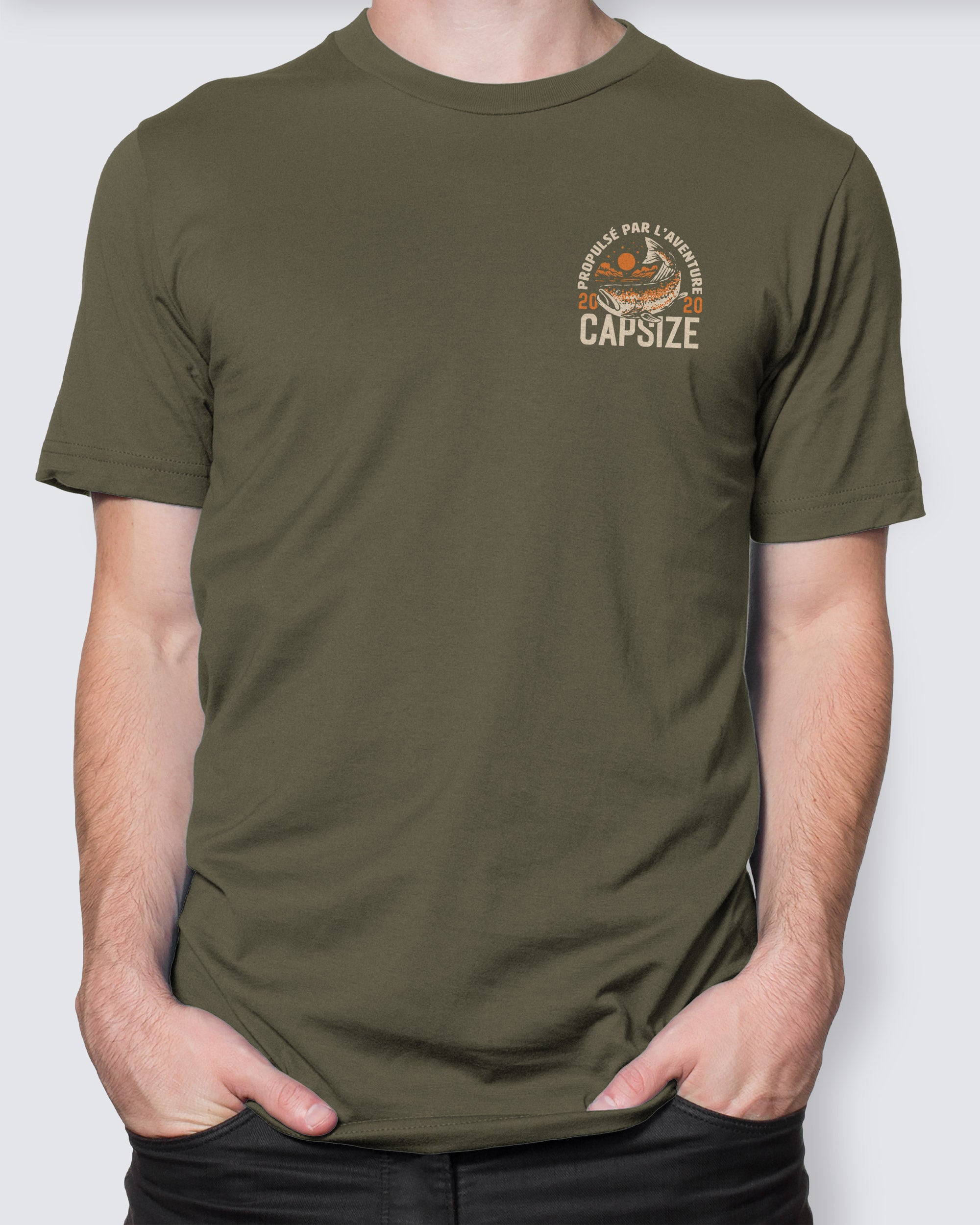 T-Shirt Pêche à la Mouche<br> Saumon D'Automne Vert Militaire