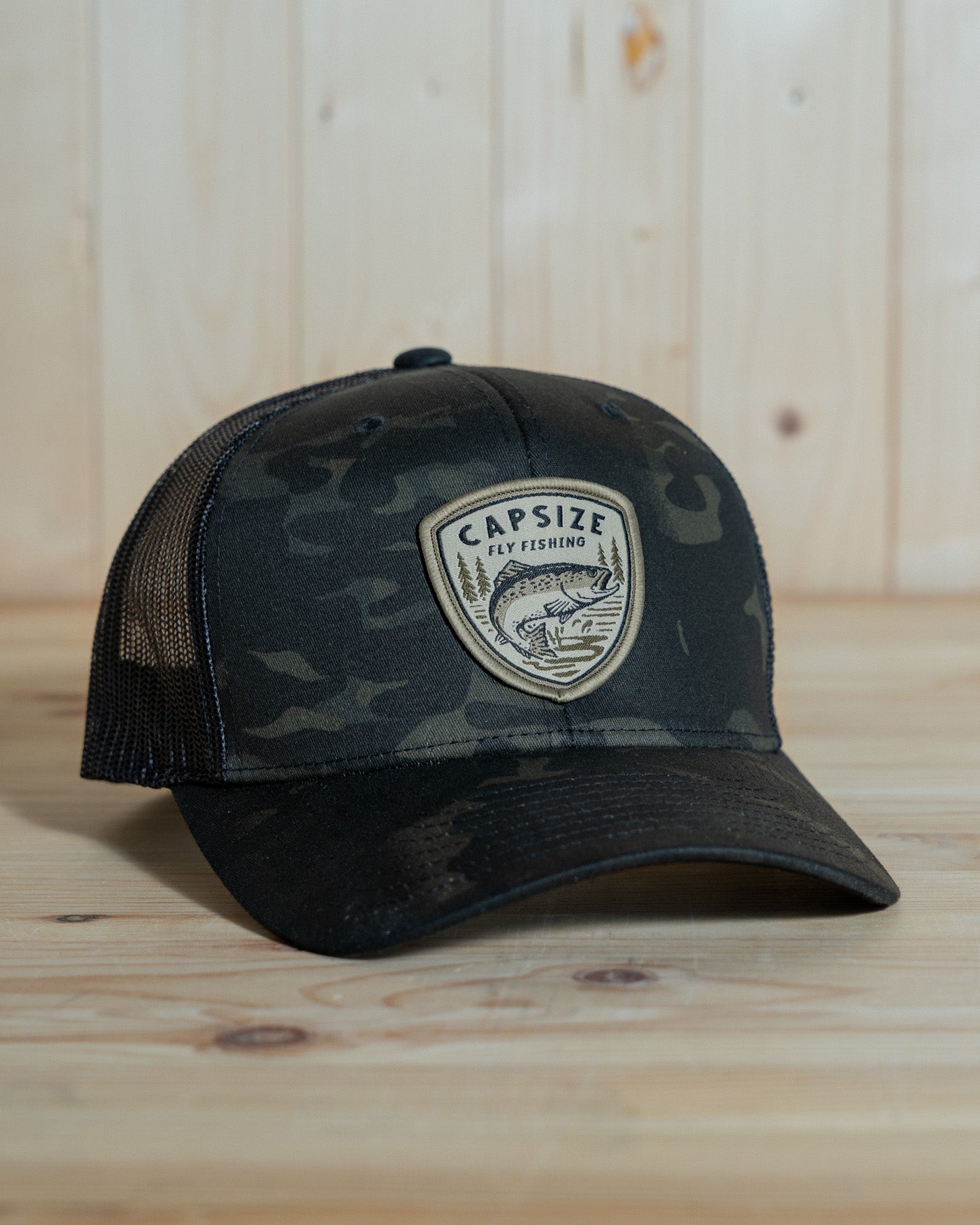 Fly Fishing Hat | Vintage Trout Multicam Black Camo Trucker