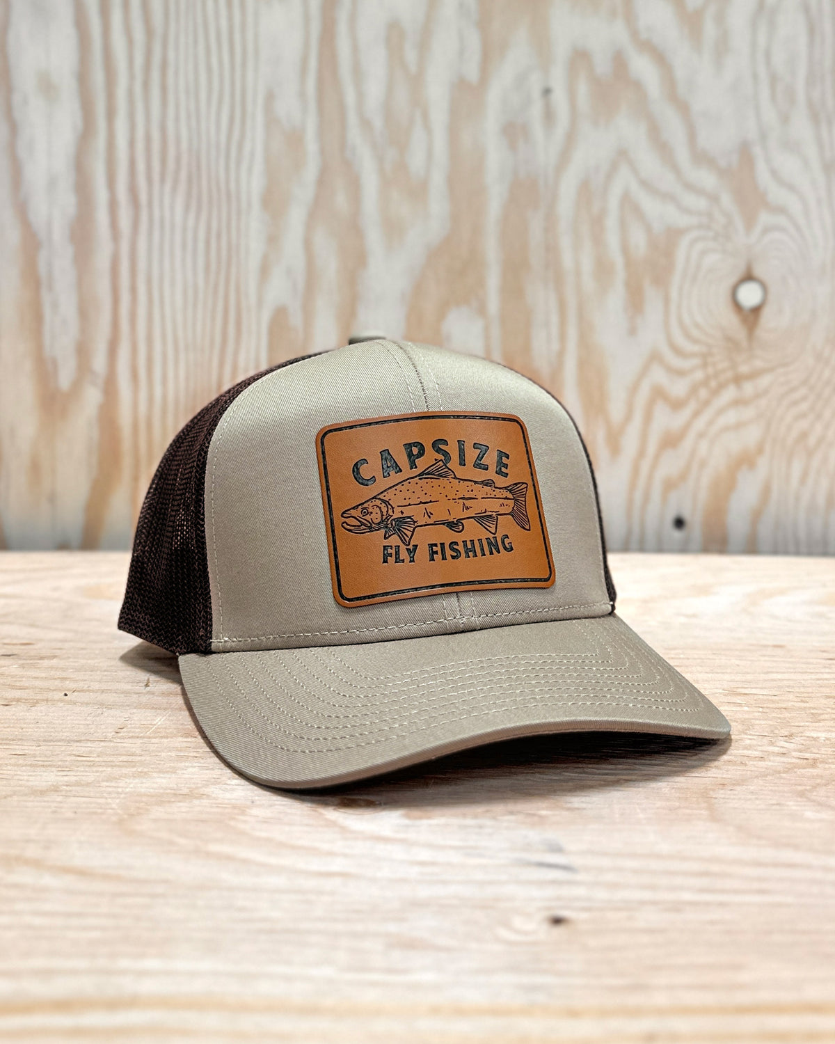 Casquette Pêche à la Mouche&lt;br&gt; Saumon Sauvage Cuir Khaki
