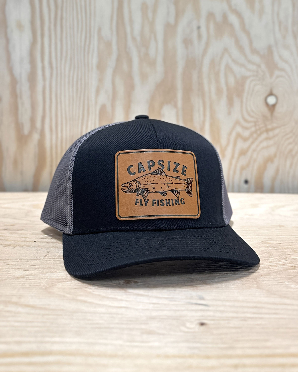 Casquette Pêche à la Mouche&lt;br&gt; Saumon Sauvage Cuir Noir