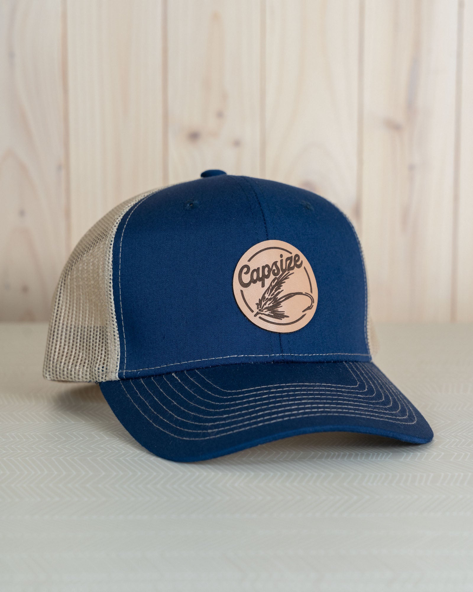 Limited Edition Hat | Leather Fly Blue/Khaki Trucker - Capsize Fly Fishing